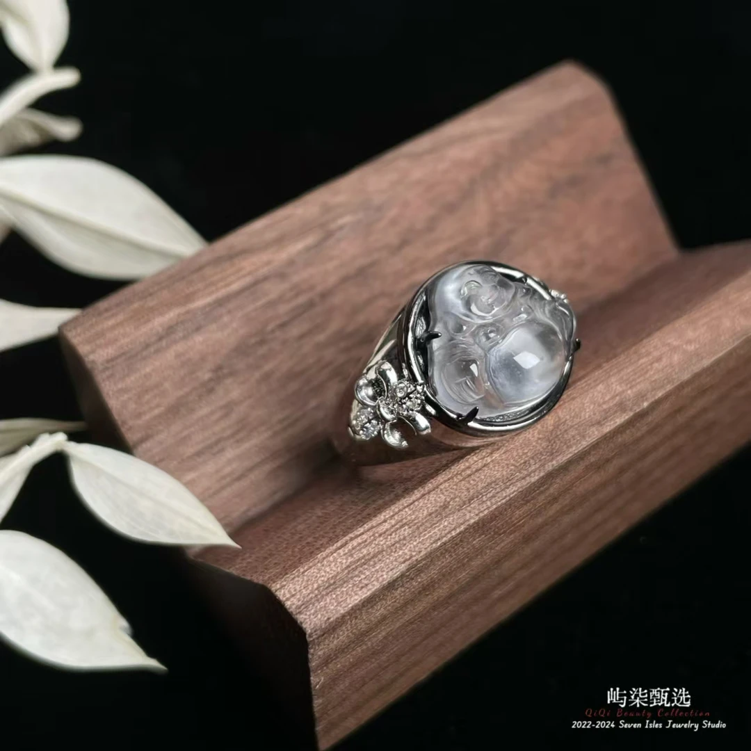 【要努力】D376 石英质玉银S925镶嵌 瑾珀 水沫子戒指