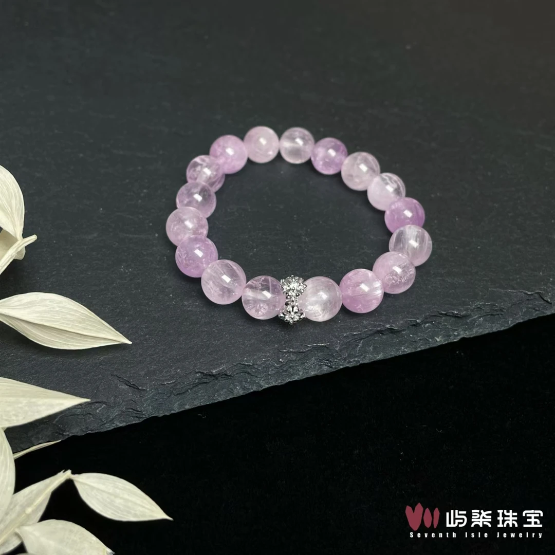 【要努力】F440 锂辉石银S925镶嵌 蔓莎 紫锂辉手串8m