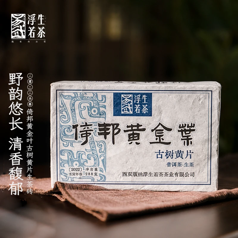 2022年倚邦古树黄金叶砖普洱茶生茶精选山头传统工艺试喝普洱生茶