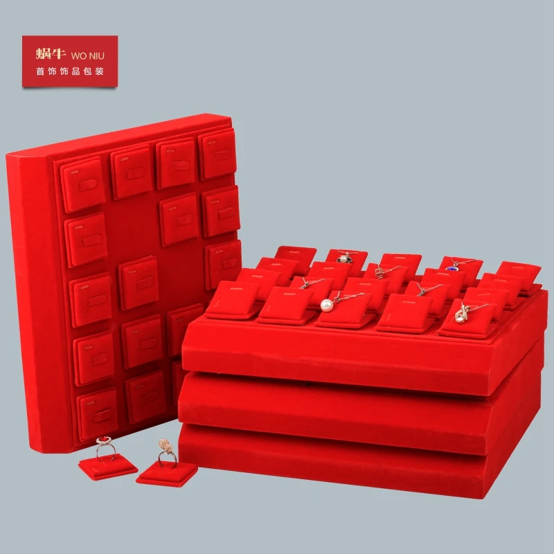 首饰展示架 01喜庆首饰展示盘红色绒布戒指座手镯托盘展示架子珠