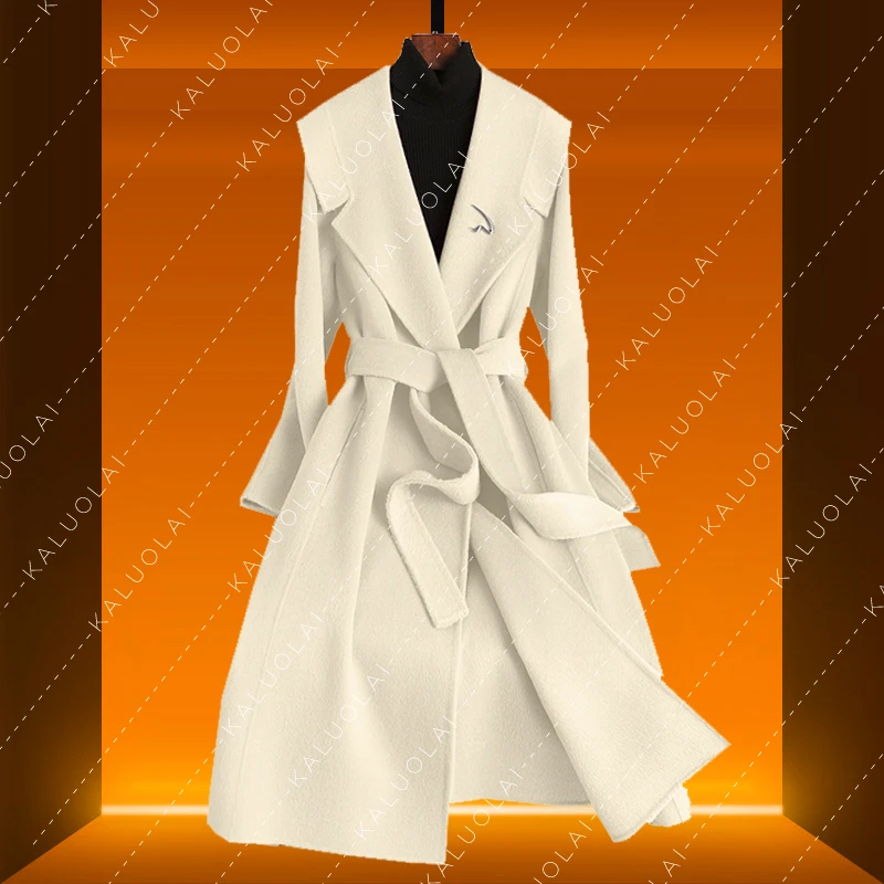 KALUOLAI/卡洛莱高级感双面羊毛大衣冬季新款中长款过膝毛呢外套
