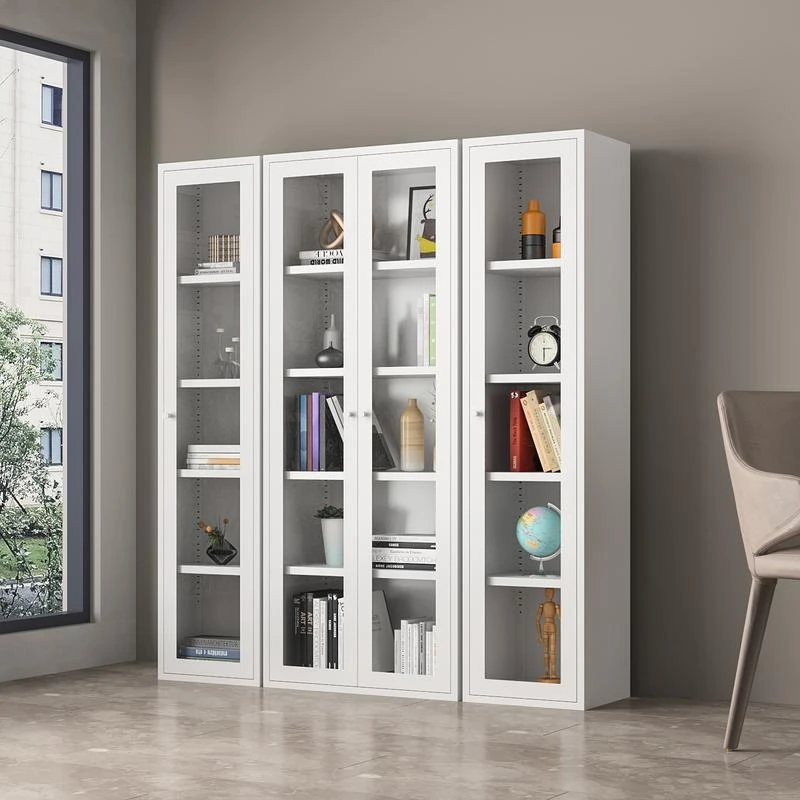 洛兮北欧家用玻璃门落地一体钢架书橱书房客厅书柜防尘收纳储物柜