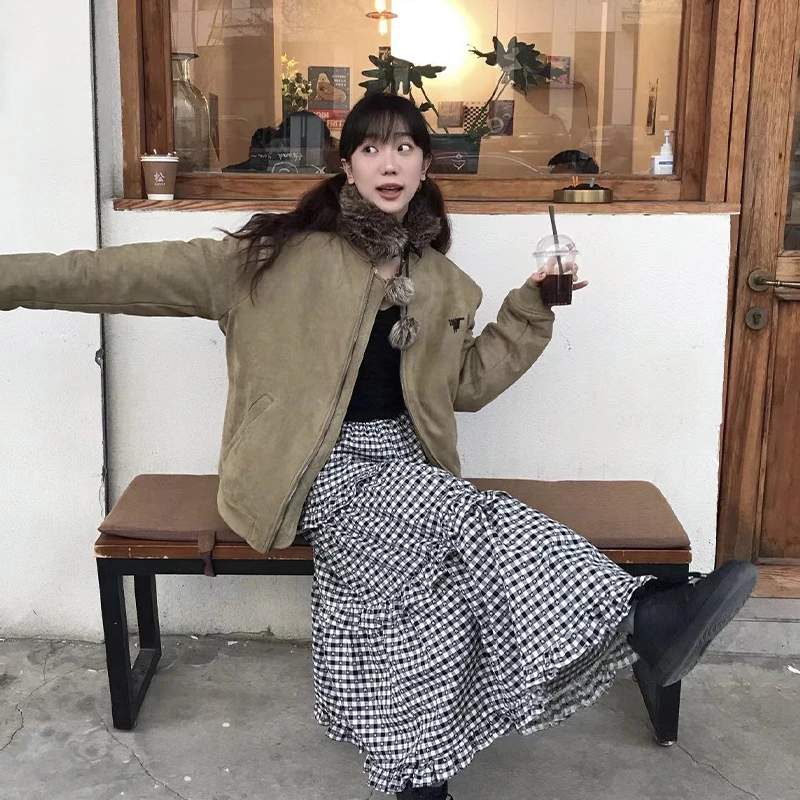 TRUSL加绒加厚韩版男女绣花飞行夹克百搭