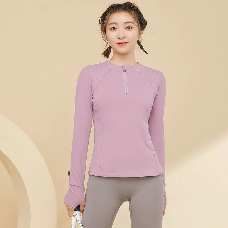 健身上衣女跑步长袖运动服秋冬季紧身拉链速干训练显瘦透气瑜伽服