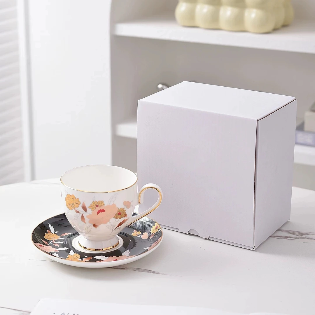 【闪购商品】 Z413MIREI系列黑色下午茶描金茶花甜品咖啡杯3585