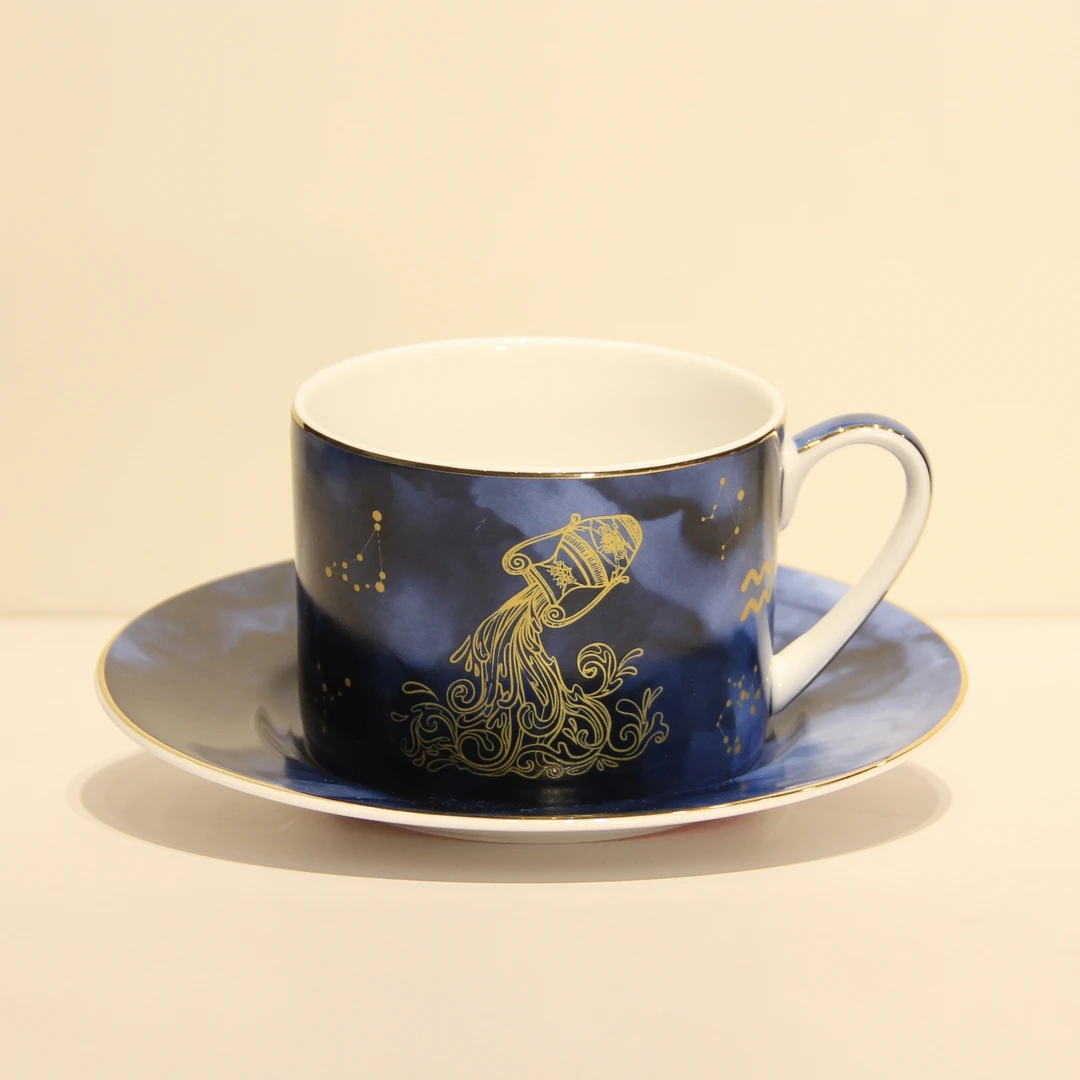 Y44水瓶座VANKEYABAO十二星座星空轻奢骨瓷咖啡杯杯碟  2550