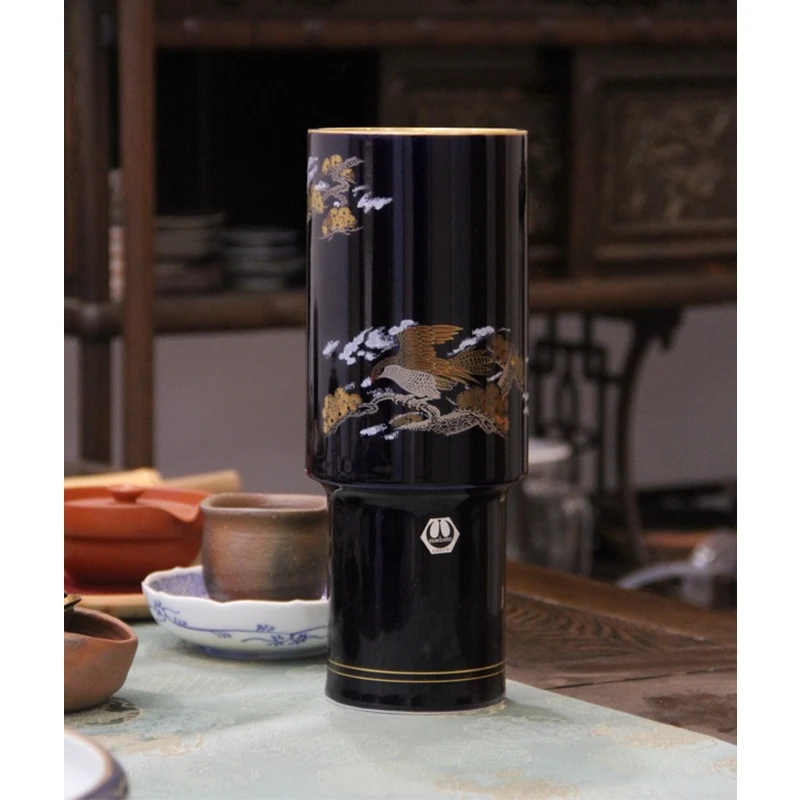 T13库山窑前烟陶器描金钴蓝陶瓷器陶瓷花瓶摆件花器3029