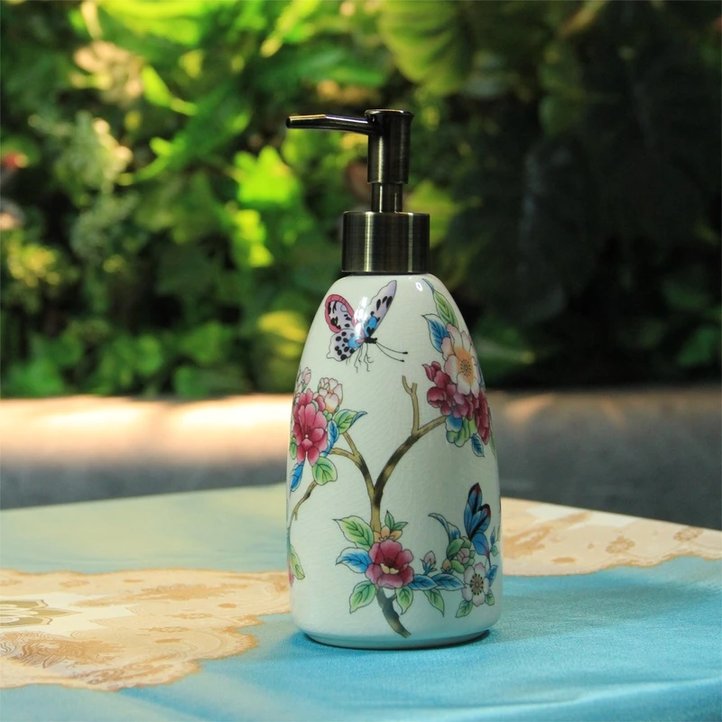 【闪购商品】 F310迪拜款粉玫瑰欧式印花陶瓷沐浴露洗手液瓶2565