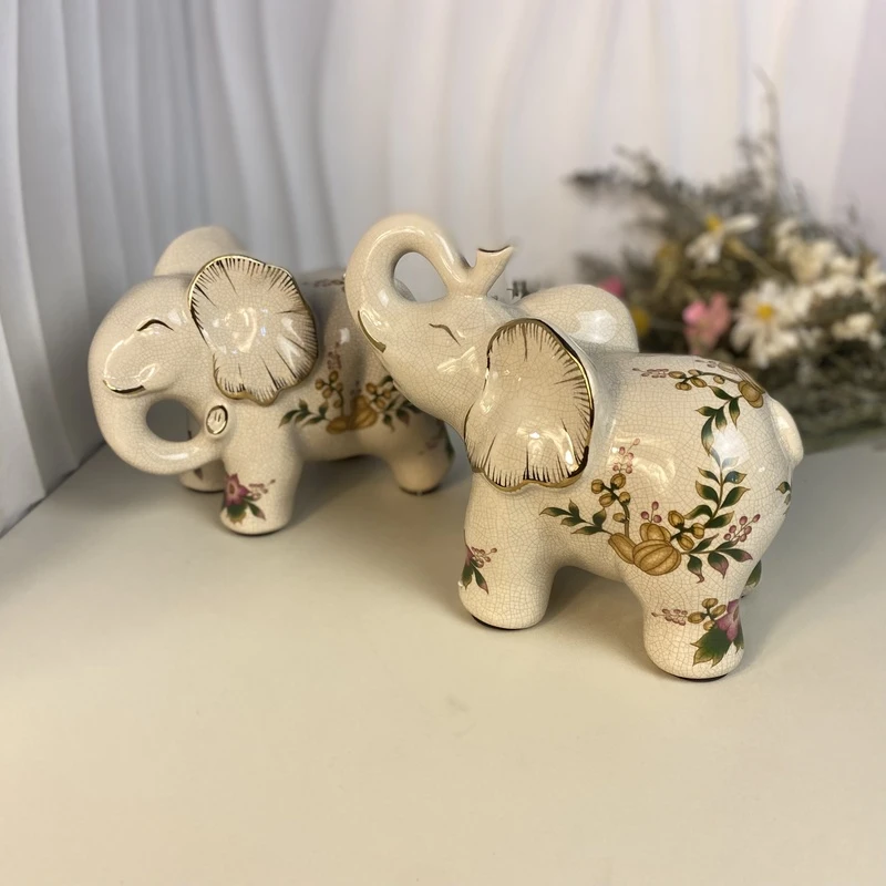 【闪购商品】 F326轻奢复古印花描金象摆件一对装3024