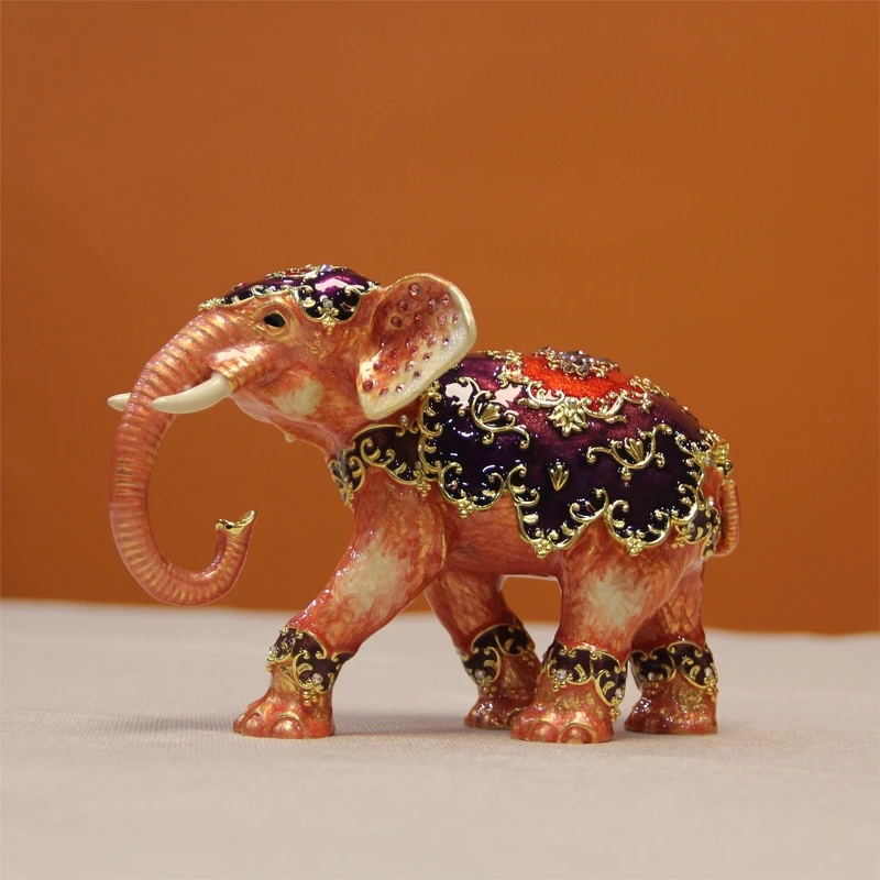 【闪购商品】 Y48橘粉色可爱大象首饰盒七宝合金创意手工摆件3577
