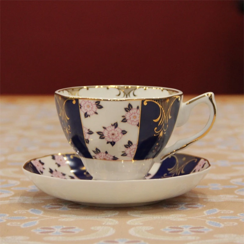 【宠粉专享】G38蓝色百年繁花釉上彩轻奢欧式骨瓷咖啡杯2113