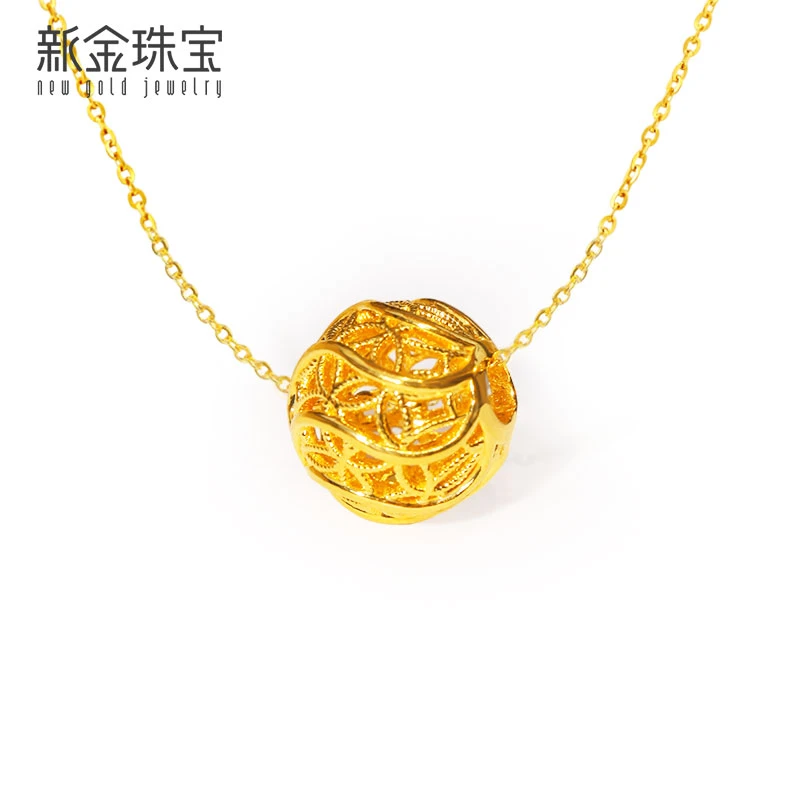 新金珠宝足金镂空绣球套链百搭黄金5G硬金精美工艺女士项链黄金