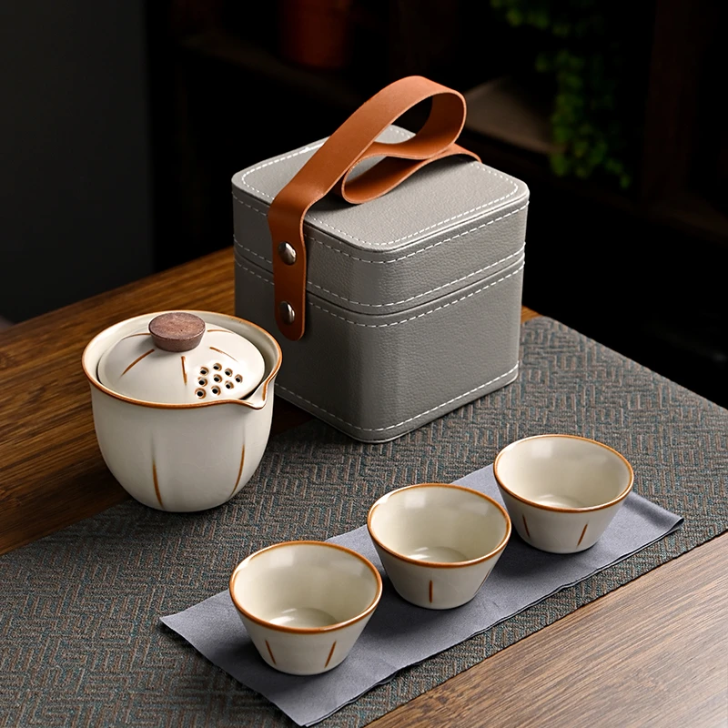 便携茶具套装旅行功夫茶具单人泡茶壶汝窑茶壶茶杯户外喝茶快客杯
