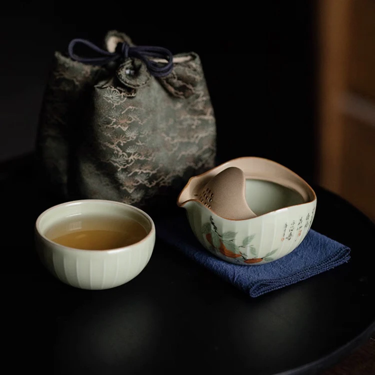 寒舍秘黄汝窑旅行茶具圆融快客杯一壶一杯一人饮茶组160ml