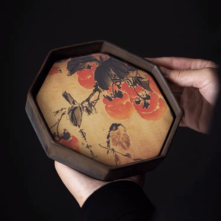 寒舍复古鎏金陶瓷壶承储水干泡盘六福柿子壶承