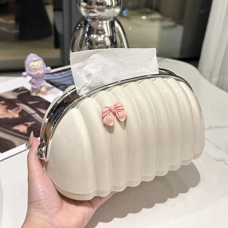 【新疆包邮】贝壳纸巾盒蝴蝶结客厅家用抽纸盒高颜值茶几收纳盒