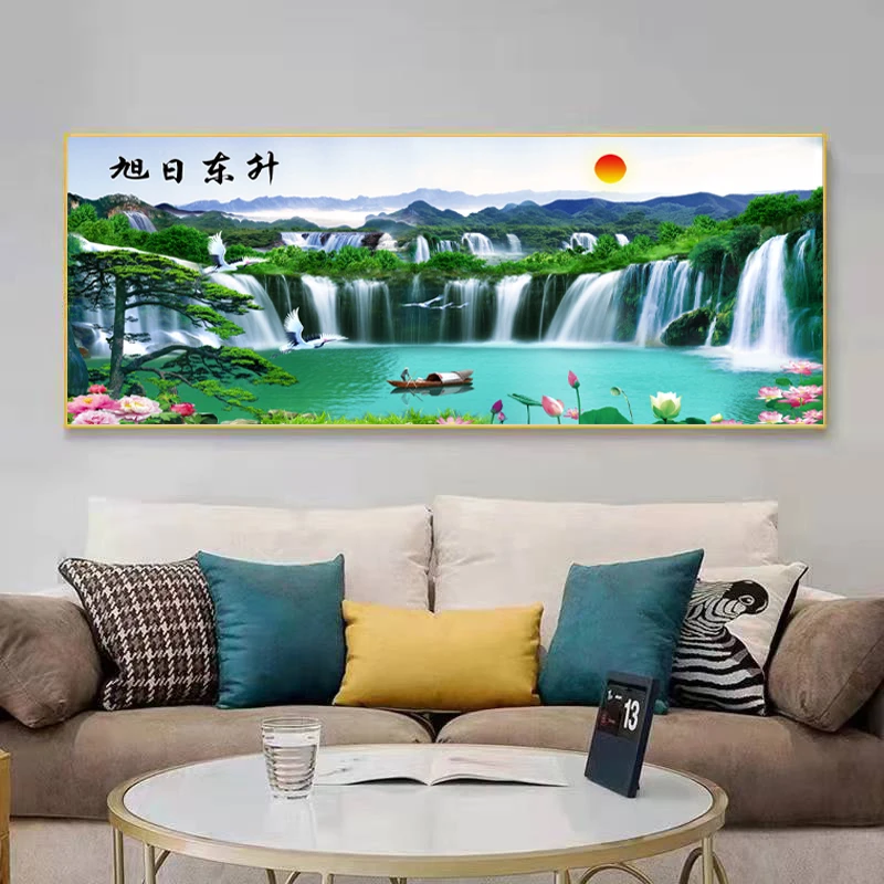 【旭日东升】靠山轻奢简约山水风景晶瓷晶钻挂画横版大自然风景