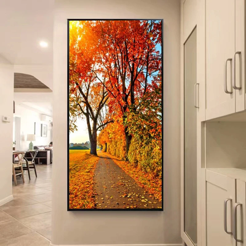 【深秋枫林画】玄关装饰画园手工秋天风景画红枫树红红火火装饰画