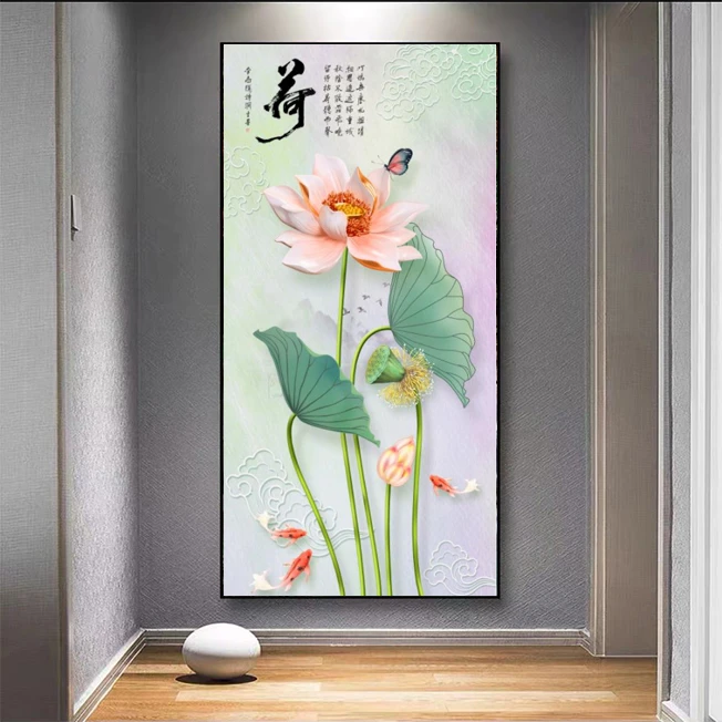 【玄关荷花画】新款荷花玄关装饰画现代简约走廊过道轻奢晶瓷装饰画