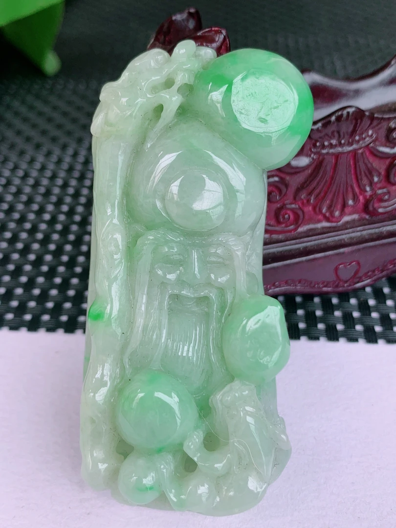 天然翡翠Ａ货浅绿飘绿大件御龙寿星公吊坠挂件74.0-30.2-14.5m