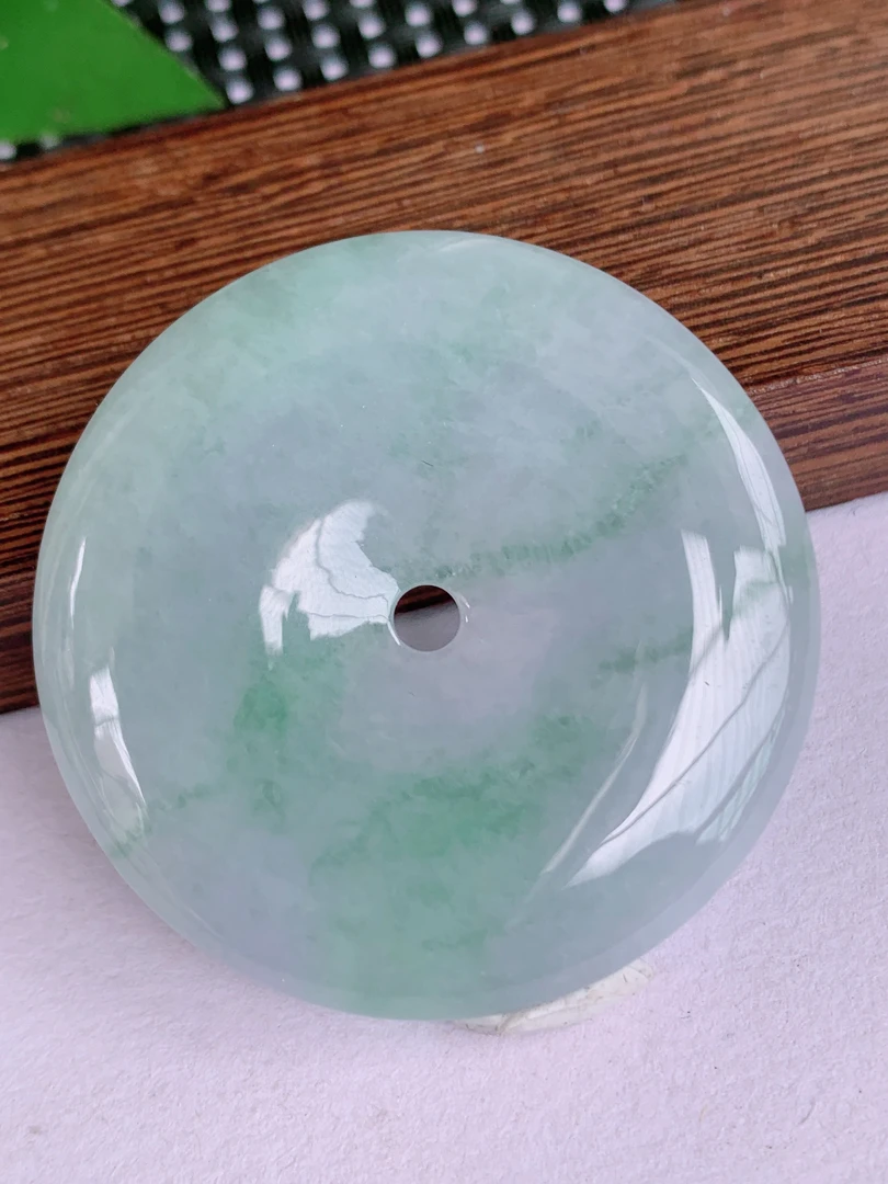 天然翡翠Ａ货冰润浅绿飘绿飘花大件平安扣吊坠挂件44.3-5.8mm多样