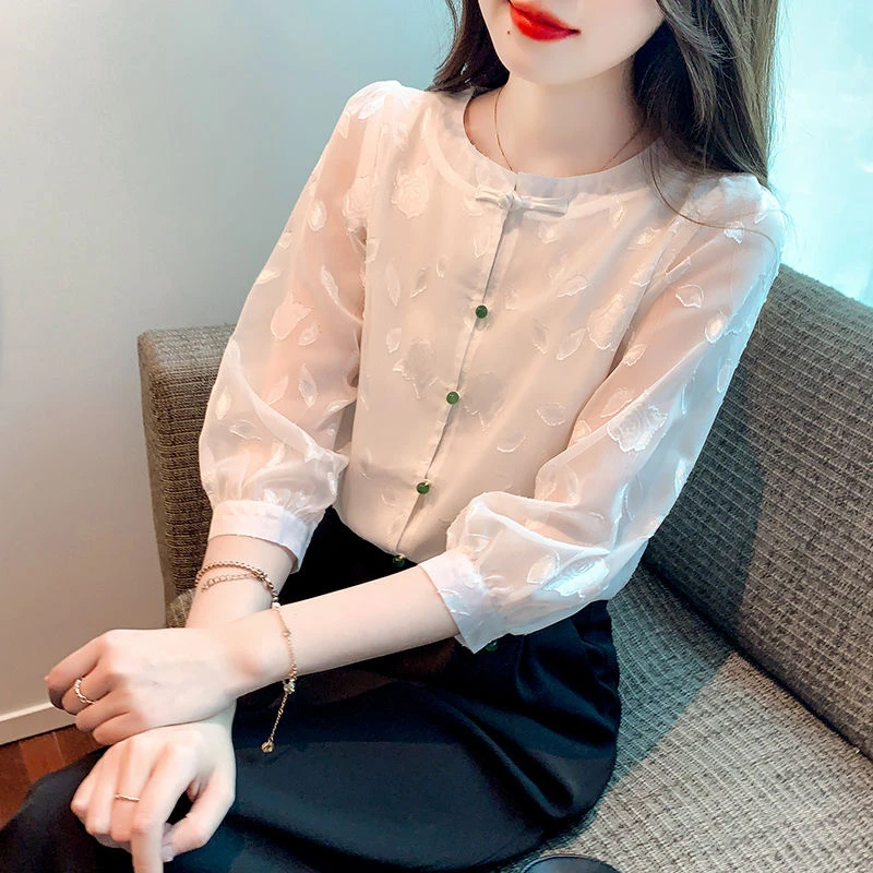 洋气别致七分袖衬衫女士洋气小衫2025新款春夏时尚设计感小众上衣