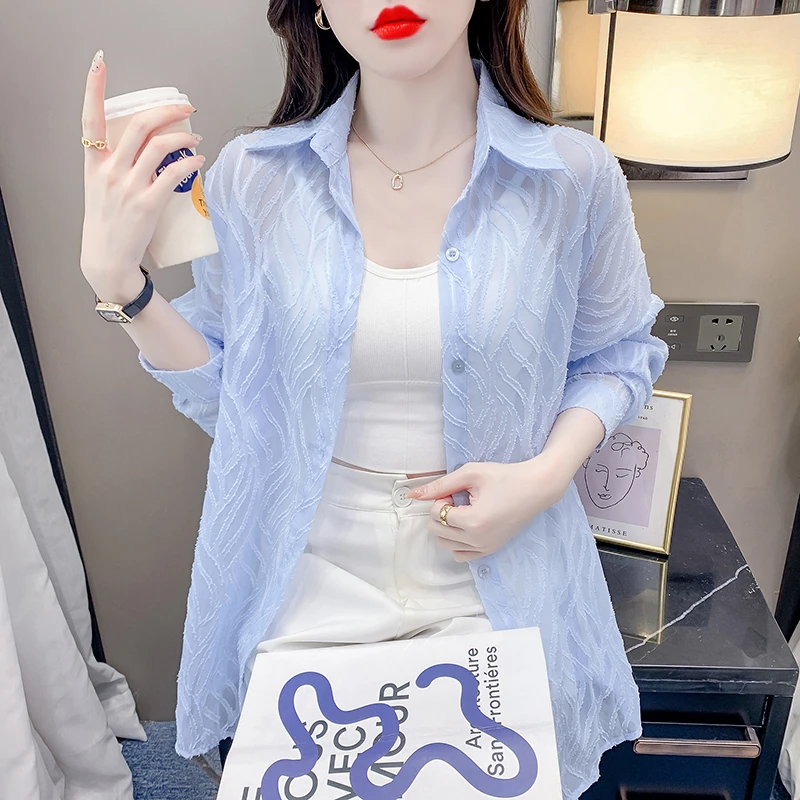 刺绣设计感防晒衬衫外套女款夏季新款冰丝雪纺透气长袖防晒衣开衫