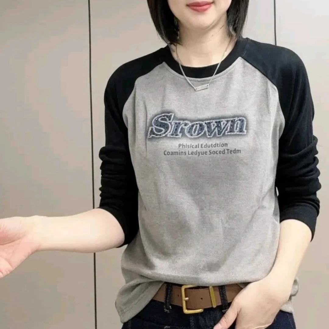 加厚保暖双面德绒长袖打底衫女2025春秋新款烫钻宽松内搭显瘦上衣