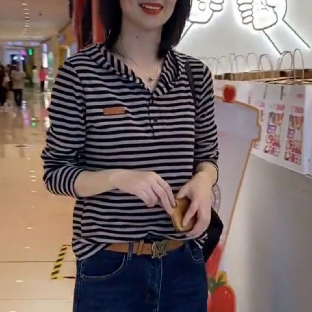 2025春秋新品韩版条纹连帽卫衣女宽松显瘦长袖洋气上衣休闲帽衫潮