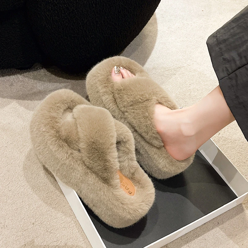 小个子毛毛鞋外穿毛毛拖鞋女新款秋冬时尚百搭厚底网红软底毛拖鞋