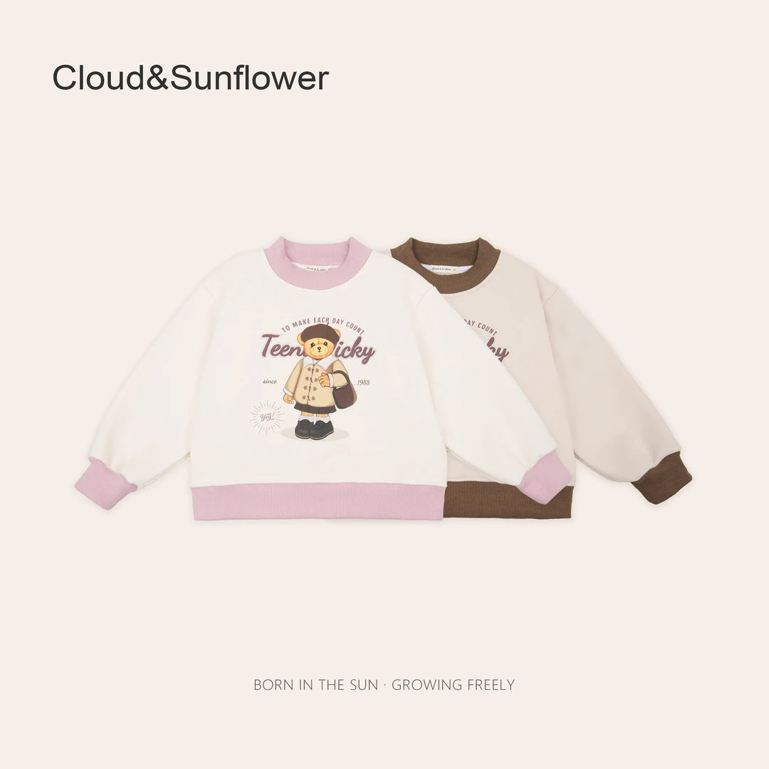 女童背包小熊印花撞色圆领冬季百搭卫衣246560