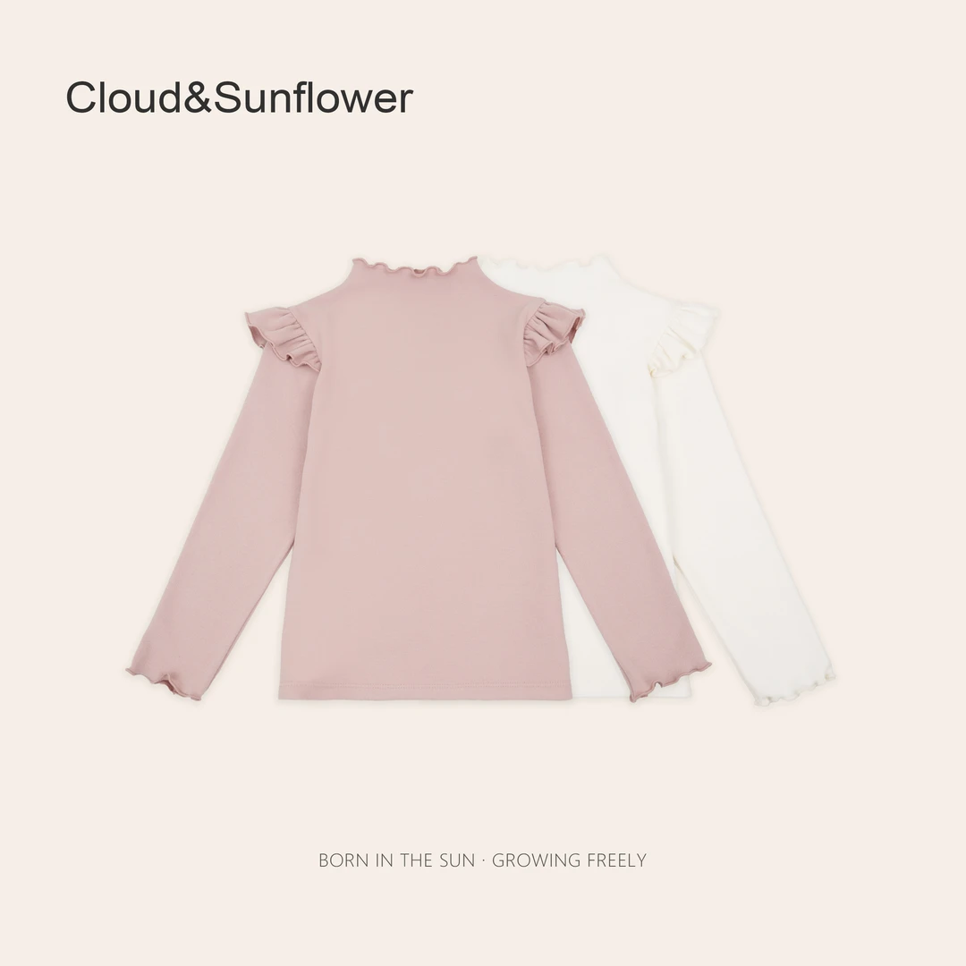 女童木耳袖花边领加厚高弹力加厚保暖上衣660503