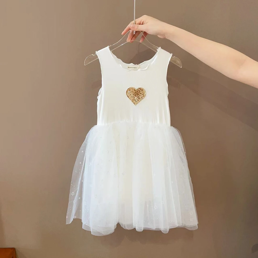 【云朵小葵】女童洋气时尚爱心百搭无袖连衣裙242511
