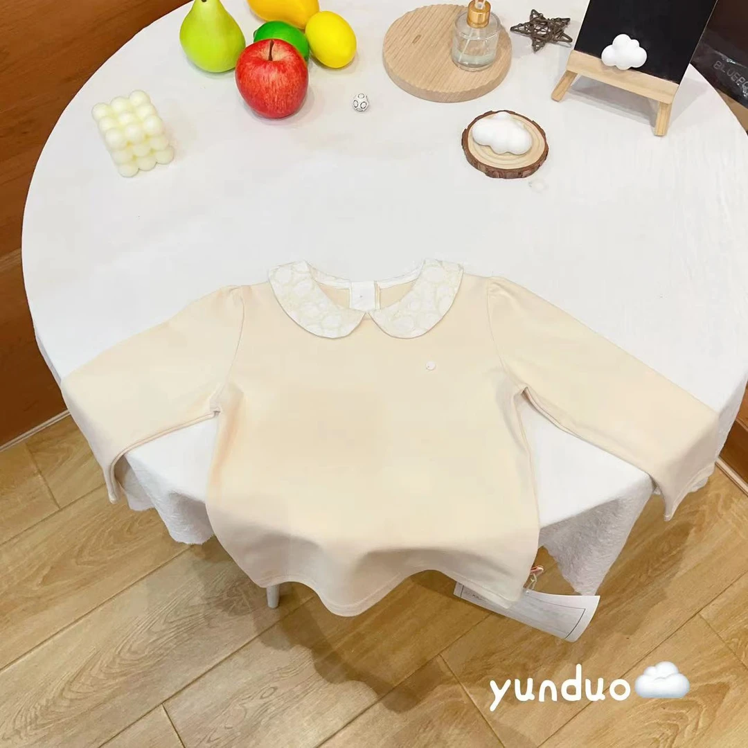 【原韩D】儿童香槟纯色刺绣娃娃领打底上衣111337