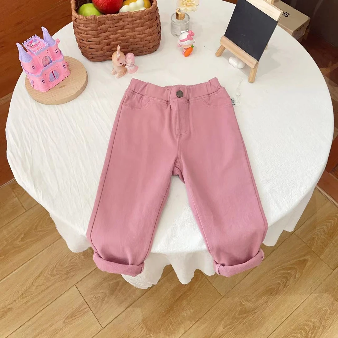 【83512】儿童一粒扣纯色拉毛百搭加厚时尚牛仔裤