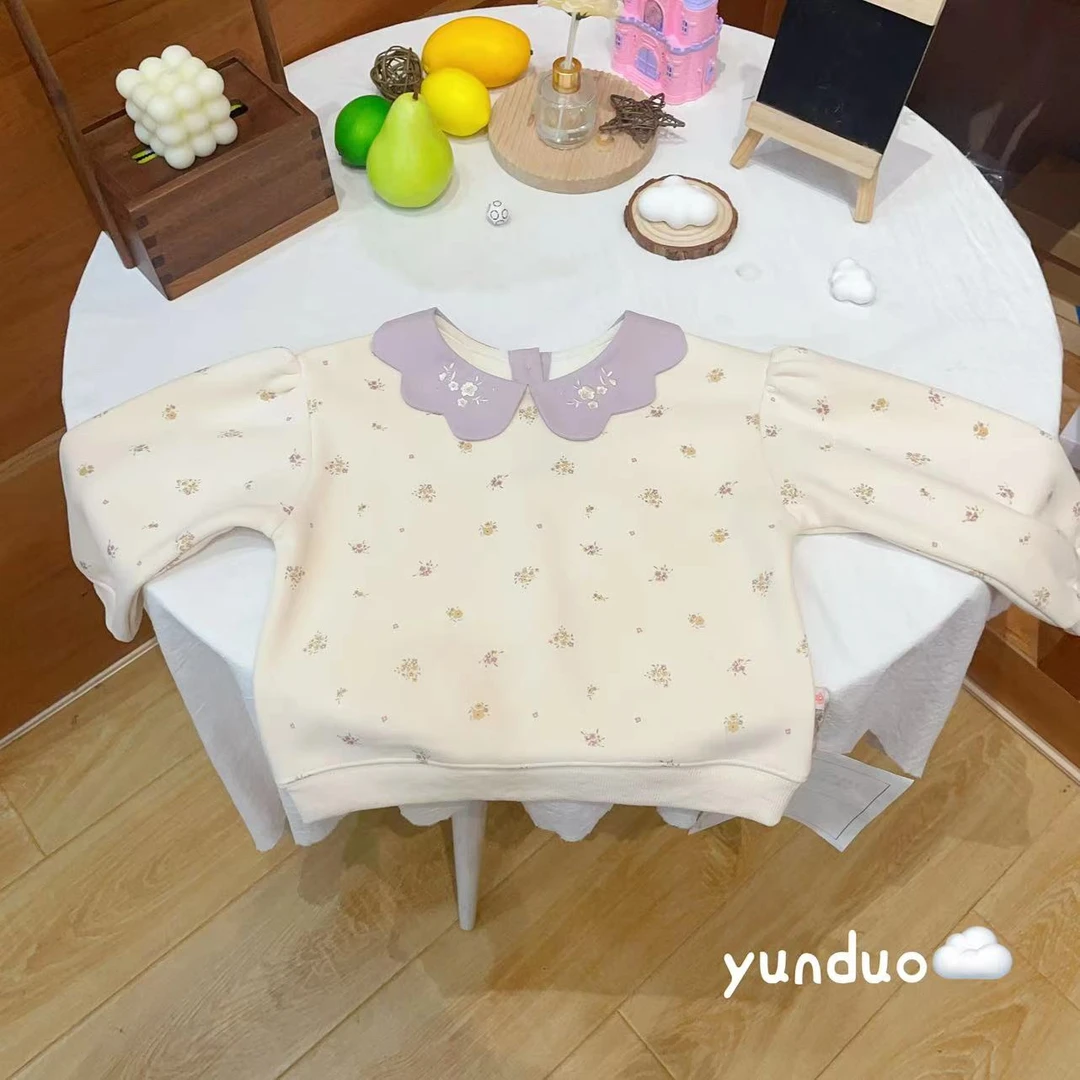 【紫花地丁】儿童长袖满印花朵领百搭卫衣111293