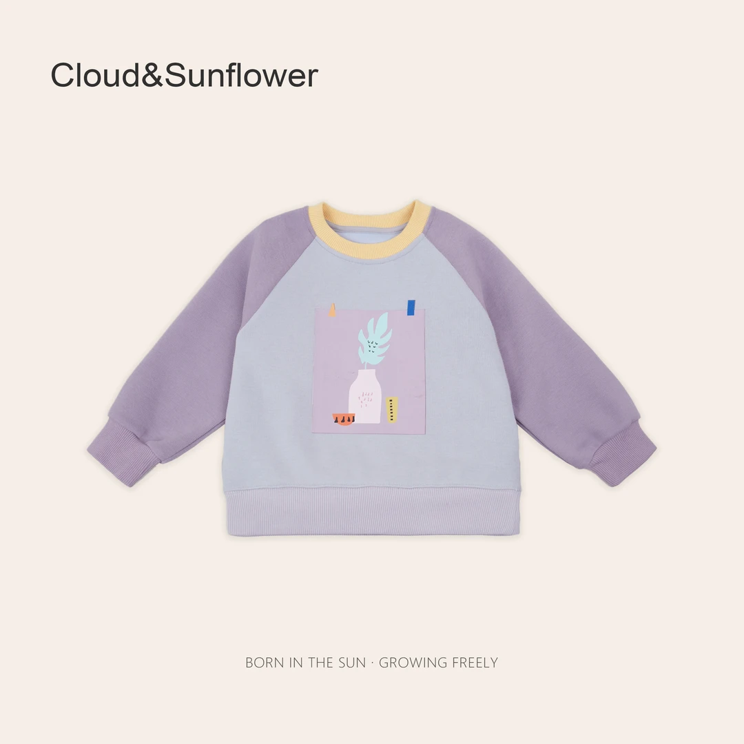 女童紫色花瓶印花休闲圆领卫衣1112894