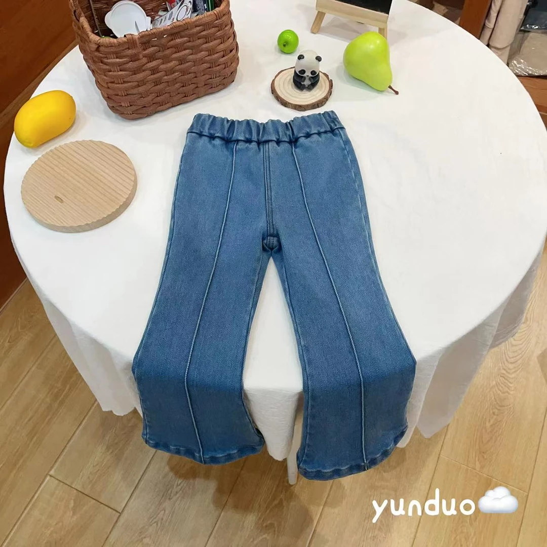 【海盐】儿童蓝色竖线微喇洋气百搭喇叭裤083510