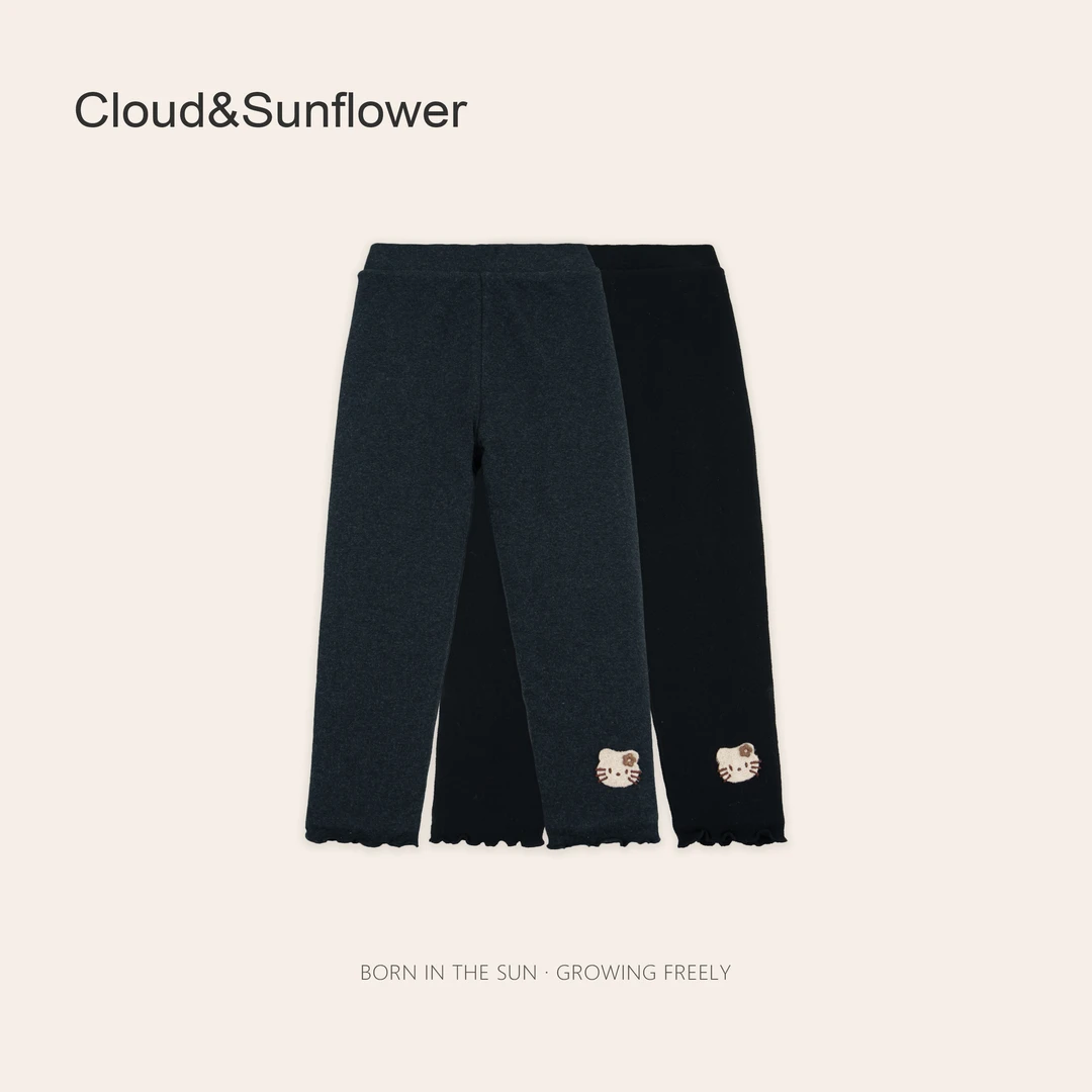 女童冬季小猫刺绣贴布绵绵加厚打底裤020