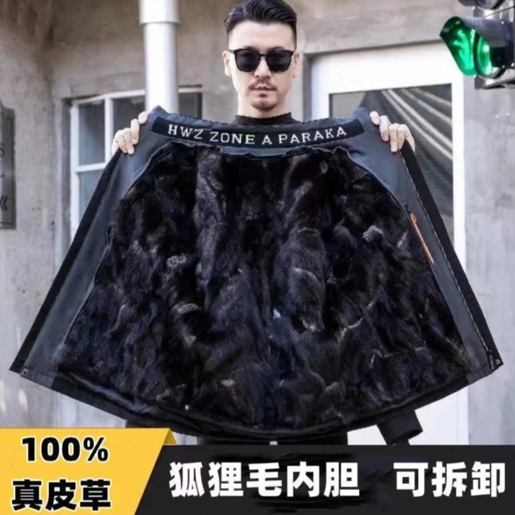 LFH冬季派克服男士短款可拆卸帽加厚狐狸毛保暖风衣外套