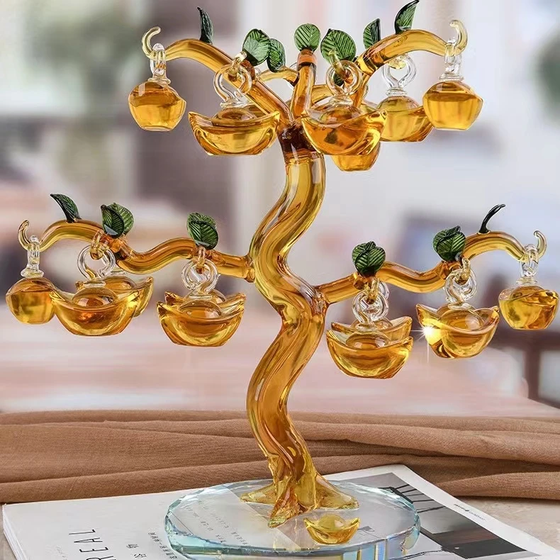【晴好】H-570十八挂黄水晶元宝树发财树乔迁开业纯手工花瓶花器