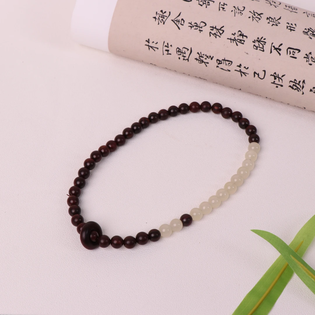 小叶紫檀0.8双圈手串+玉髓+跑环 天然印度檀香木质文玩手串