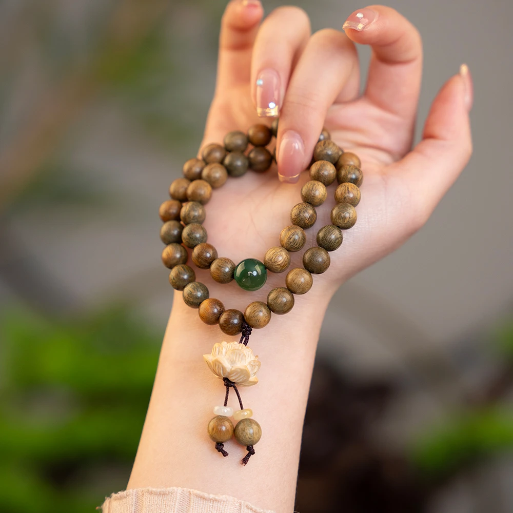 【岸上莲花】阿根廷绿檀0.8双圈叠带手串可手持文玩手串手链