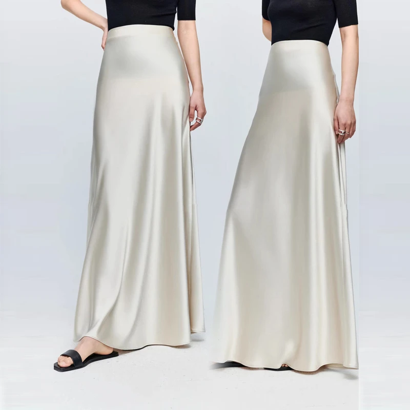 三醋酸缎面凉感鎏光垂感半裙高腰斜裁加长拖地显瘦半身裙简约时尚