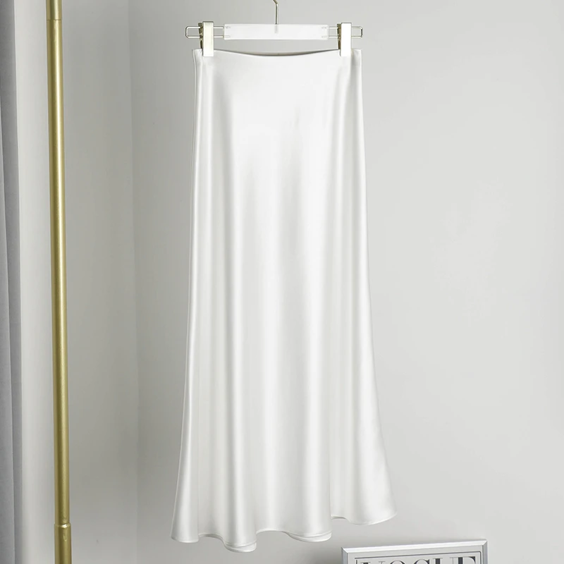 重磅三醋酸松紧腰半身裙女珍珠丝滑凉感百搭垂坠A字半裙纯色优雅