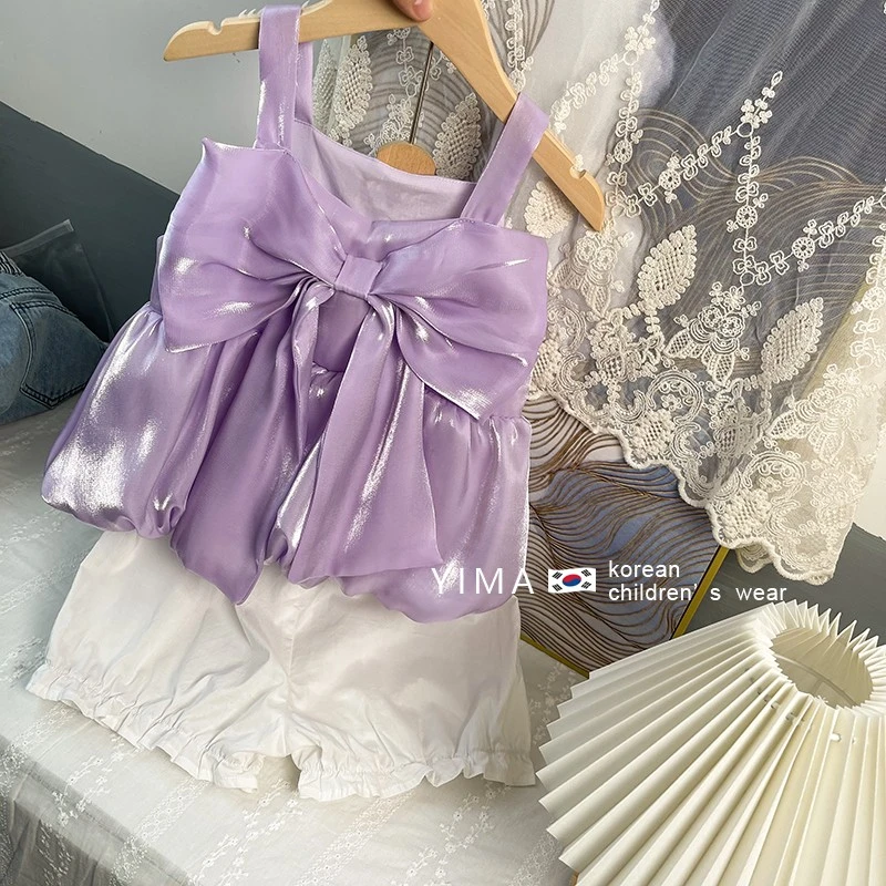 179韩版童装2023新款女童甜美洋气吊带背心儿童小清新蝴蝶结上衣