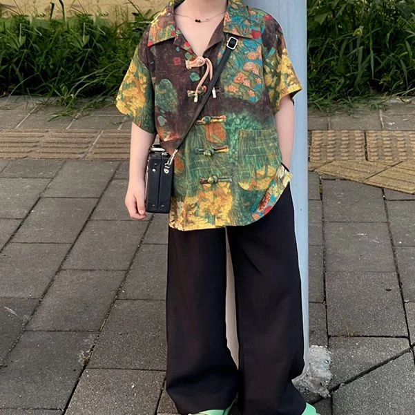 245韩版新款童装2024简约时尚通勤洋气百搭宽松上衣衬衫裤子搭配