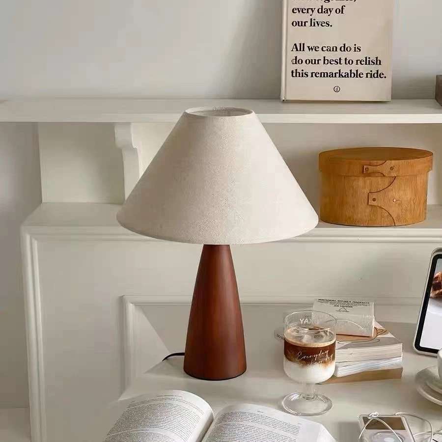 中古vintage实木台灯侘寂风卧室高级感新中式复古氛围床头