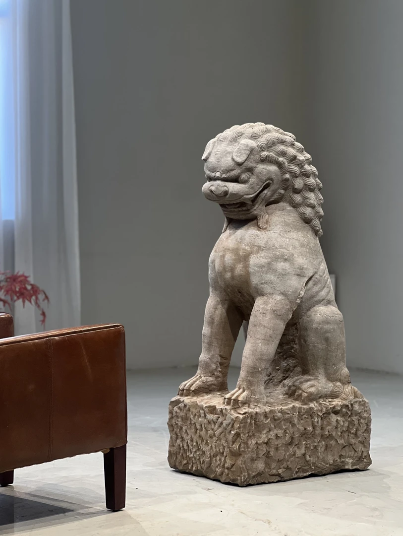 雄狮工艺品材质：青石尺寸：60*41*120cm复古雕刻老虎狮子