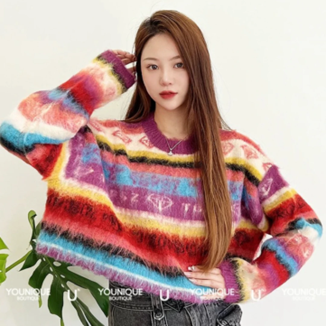 THE GOD PARTICLE新品秋冬宽松短款毛衫上衣女